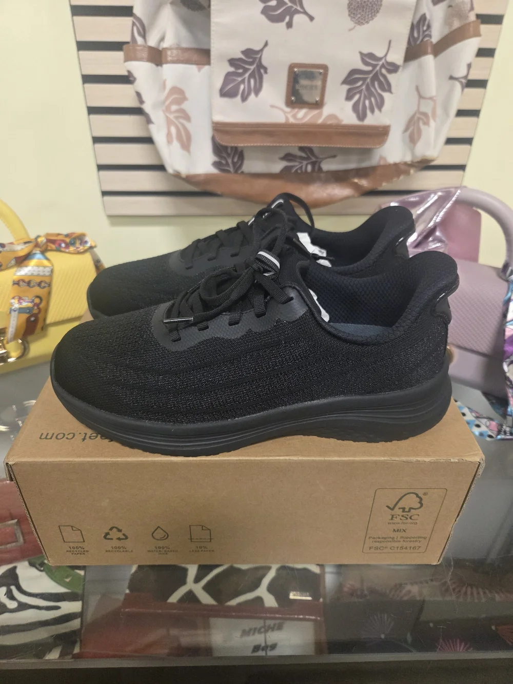 Womens Orthofeet Black Athletic Work Walking Orthepedic Sneakers w/inserts